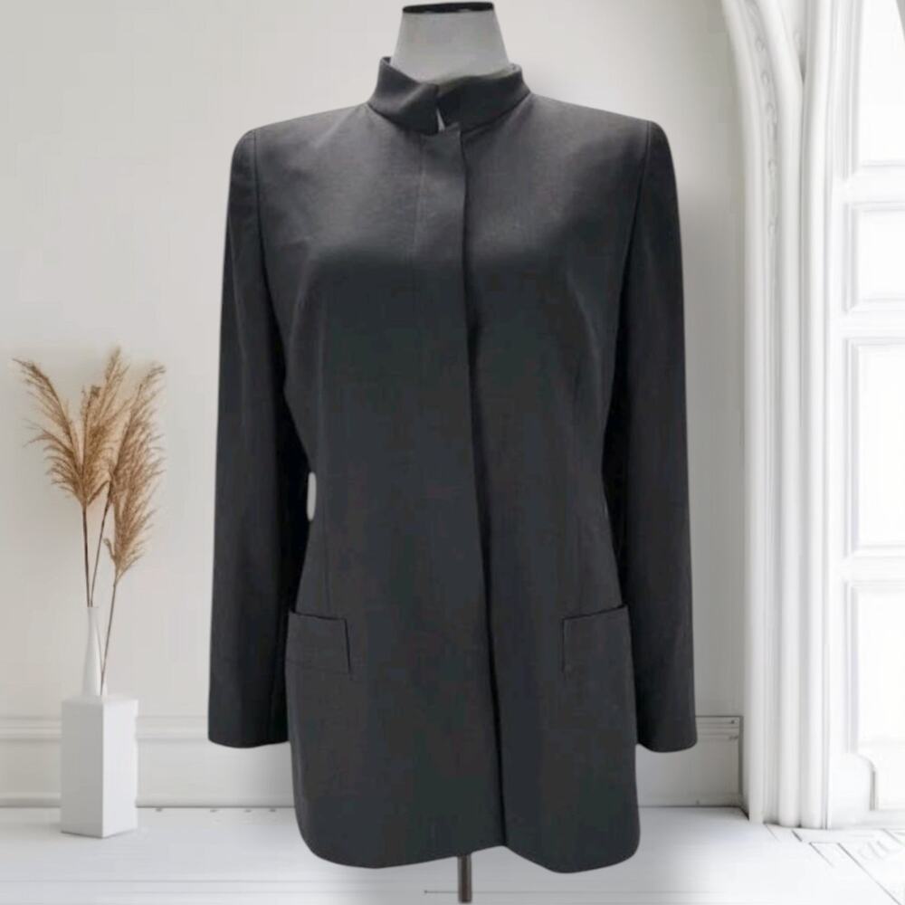 Vintage Ognibene Zendman Italian Wool Blazer Gray 90s Mandarin Collar Size 8